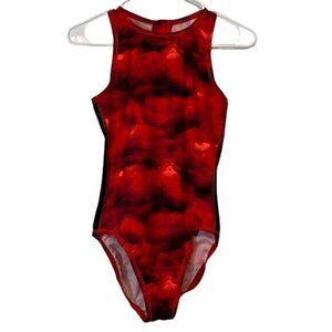 Women's Nike High Neck Zipper Black Red Black Swimsuit Size 6 EUC #2495